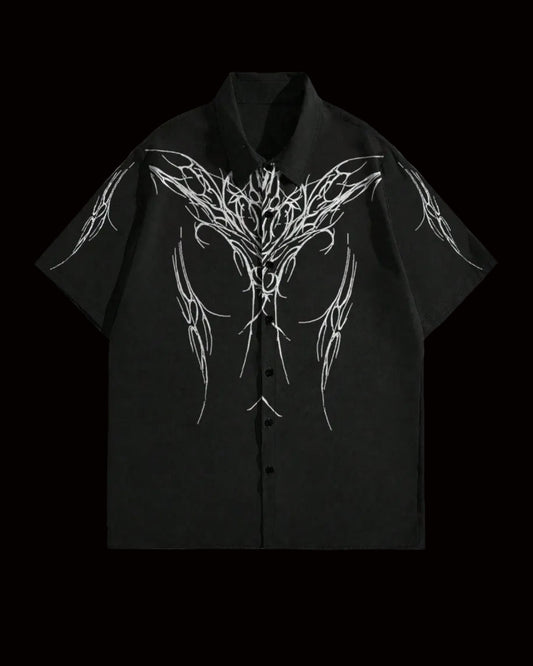 men y2k liquid metal print short sleeve collared shirt