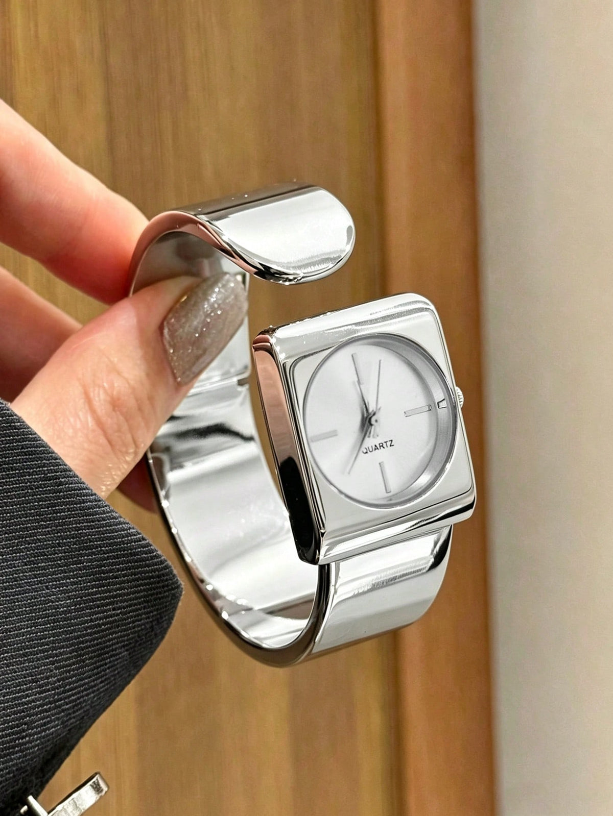 chunky geometric silver bangle watch