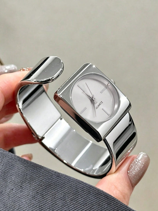chunky geometric silver bangle watch