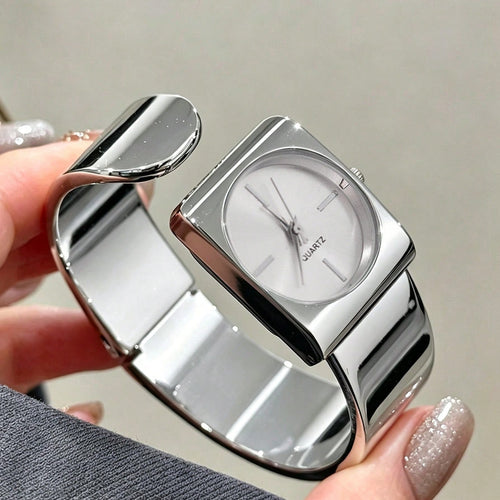 chunky geometric silver bangle watch