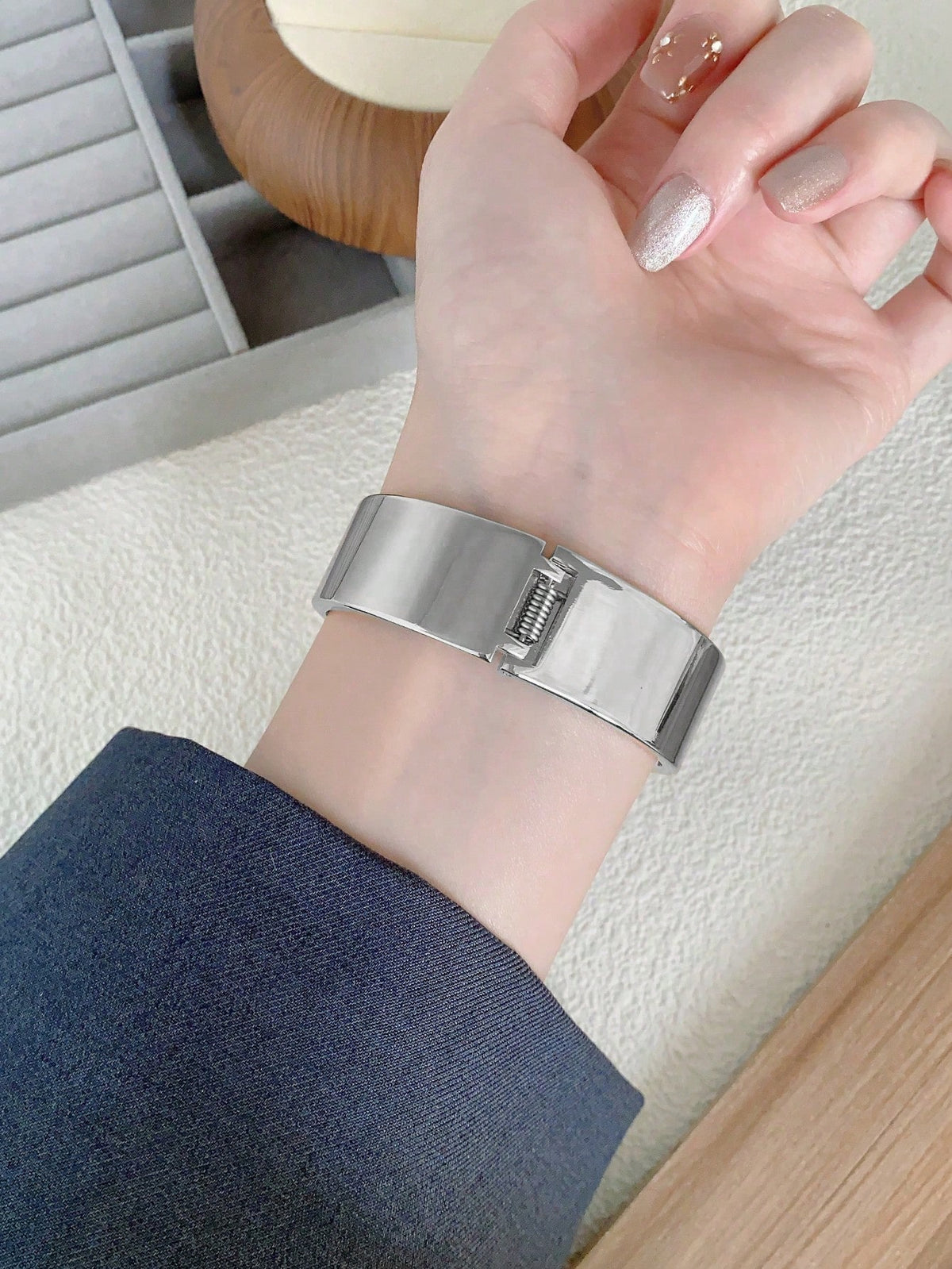 chunky geometric silver bangle watch
