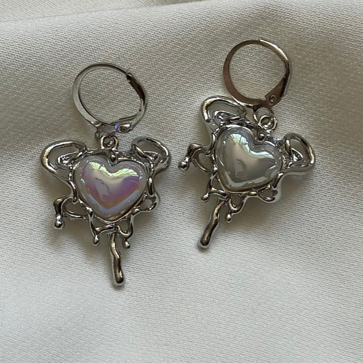opal stone heart and sparkle earrings set