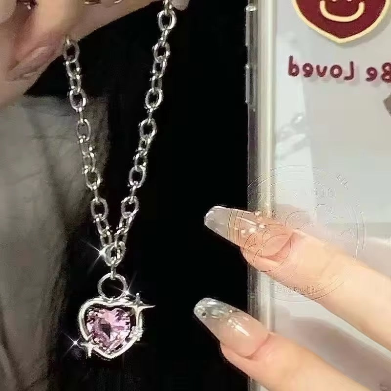 y2k pink heart necklace