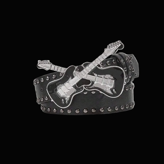 crossed electric guitars rockabilly studded belt