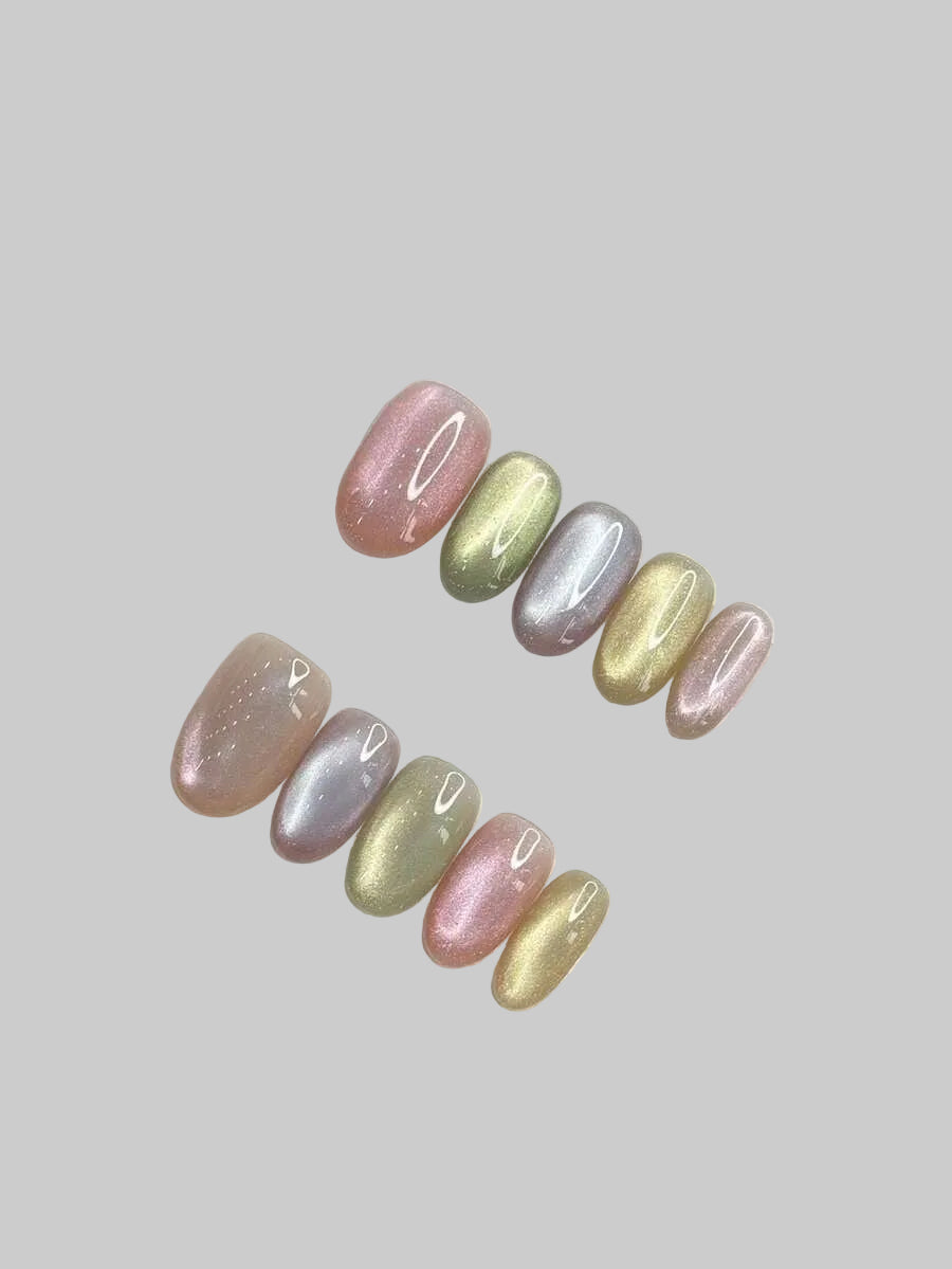 candy cat eye nails