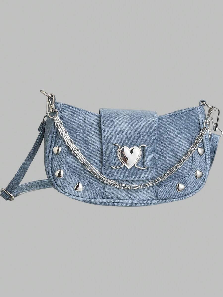 denim silver heart bag