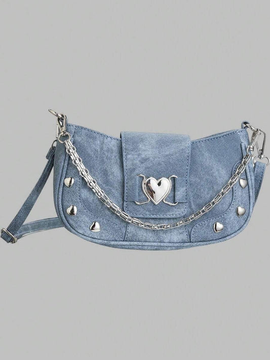 denim silver heart bag