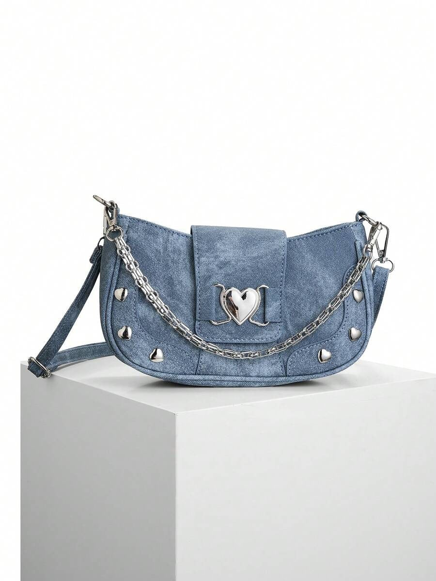 denim silver heart bag