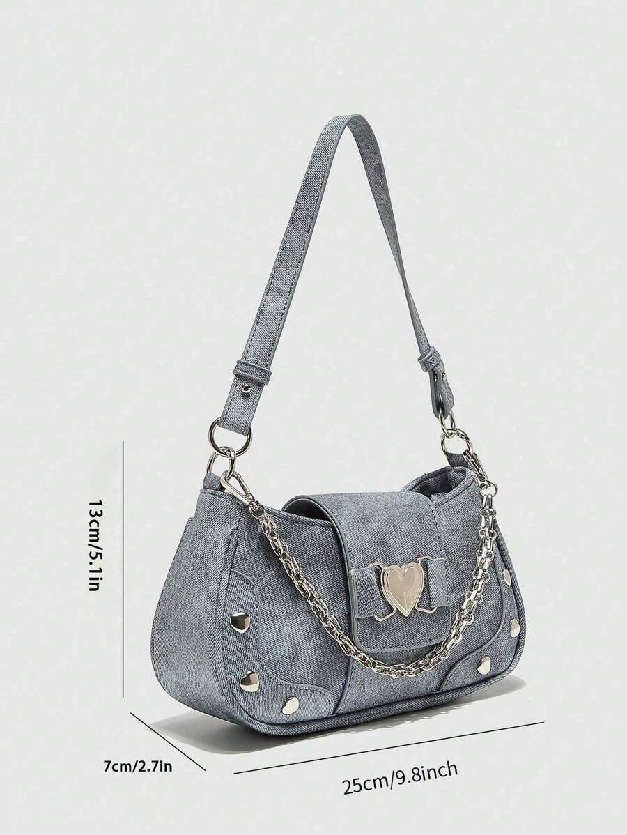 denim silver heart bag