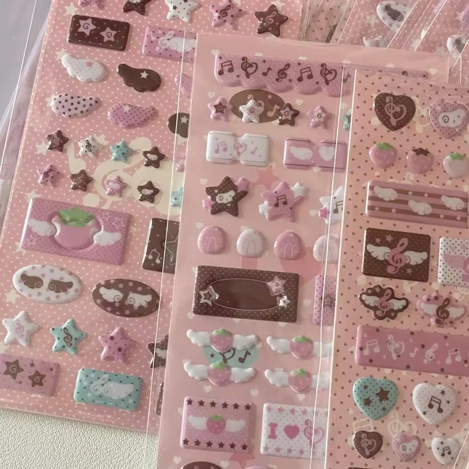 pink | brown aesthetic puffy stickers