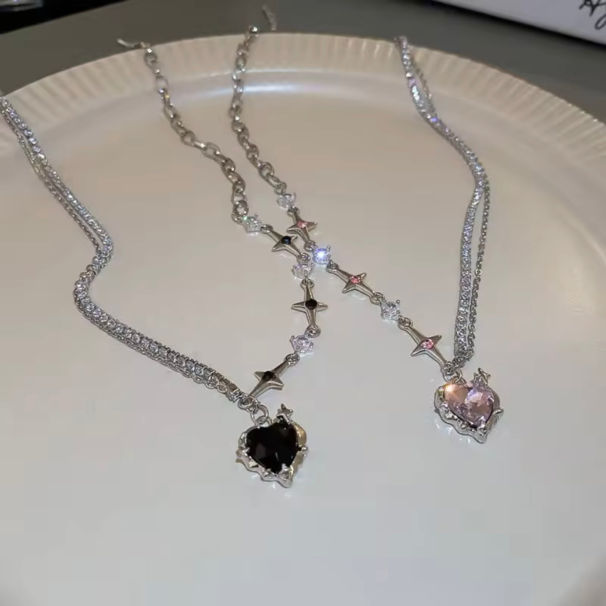 y2k black pink heart necklaces
