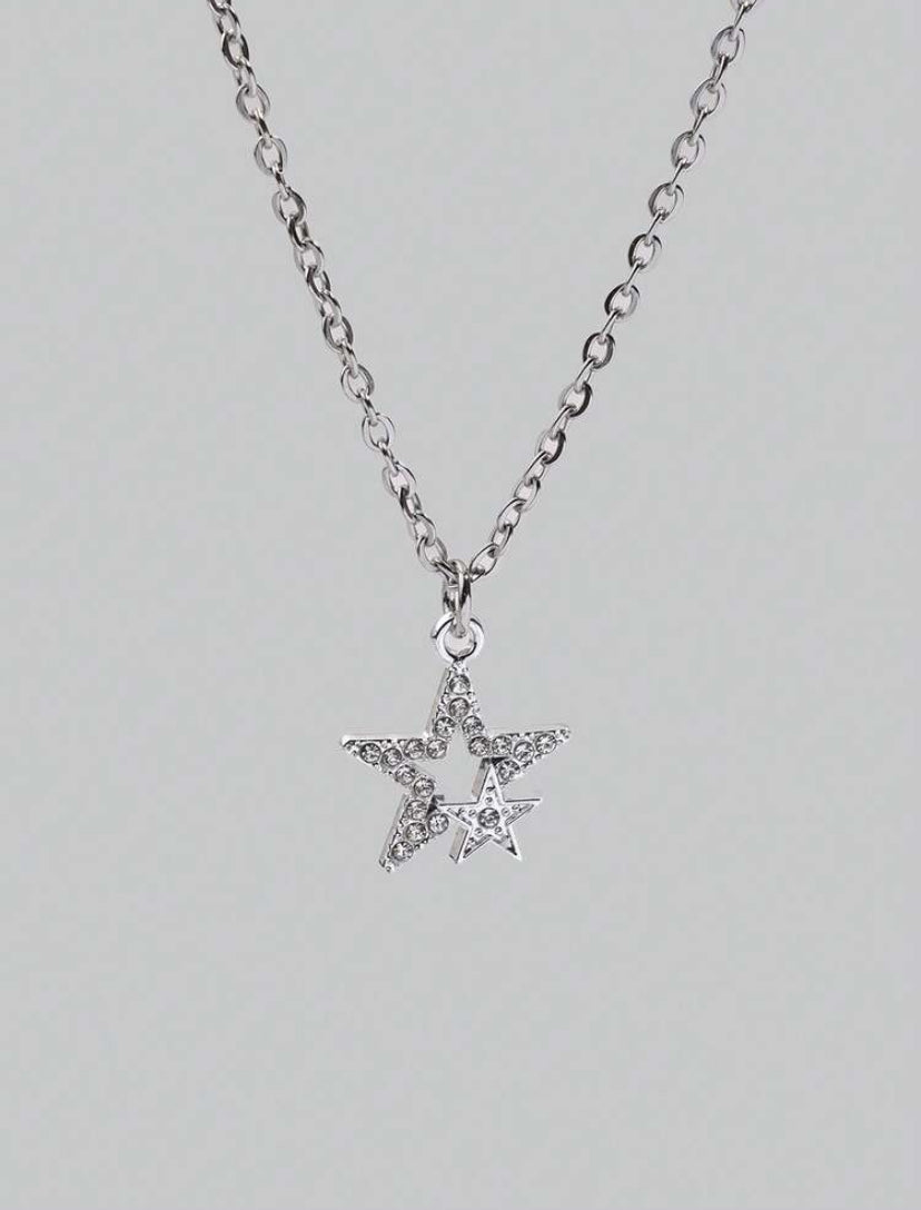 silver y2k star necklace