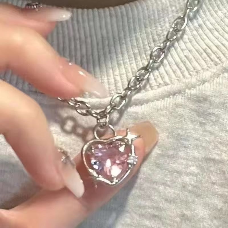 y2k pink heart necklace