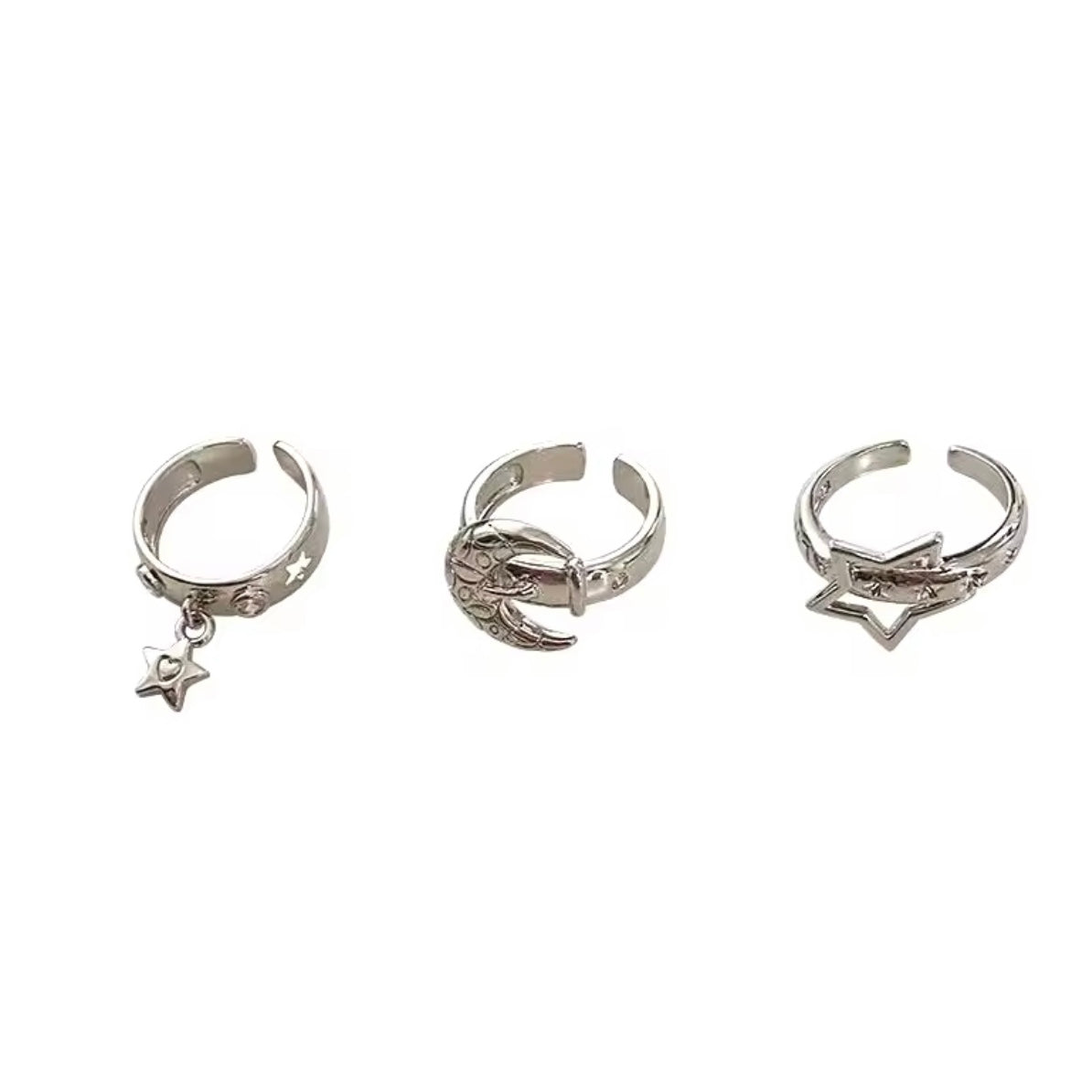 moon star silver rings set