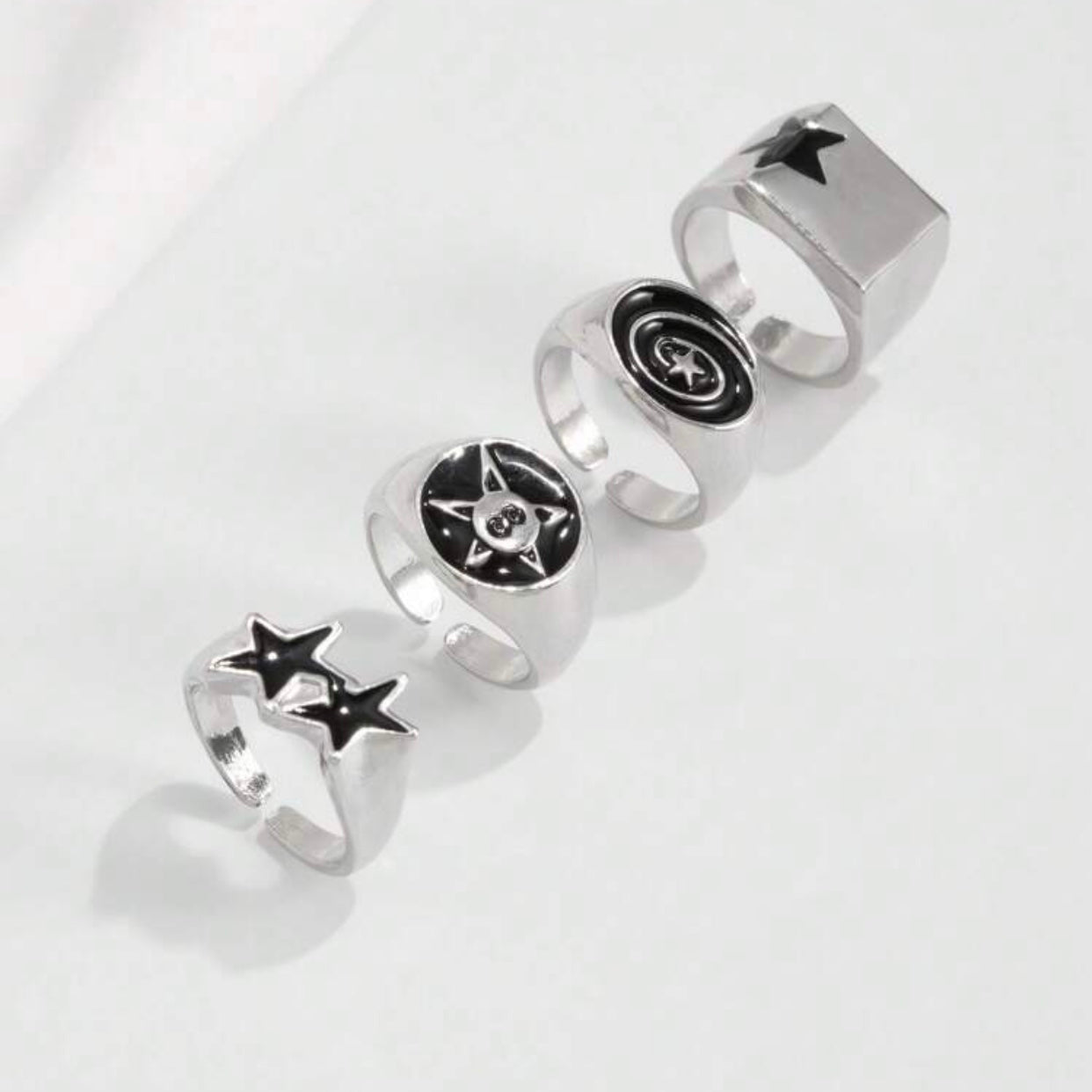 silver star goth ring set