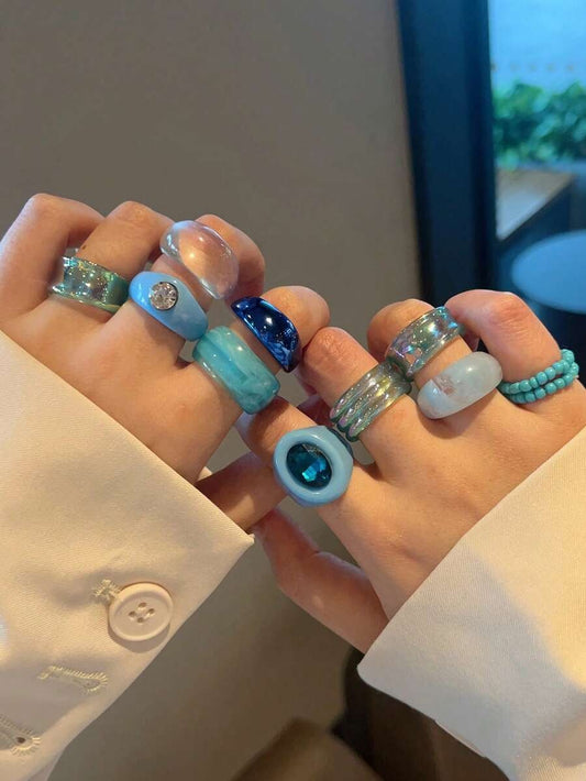 aquamarine rings set (11 pcs)