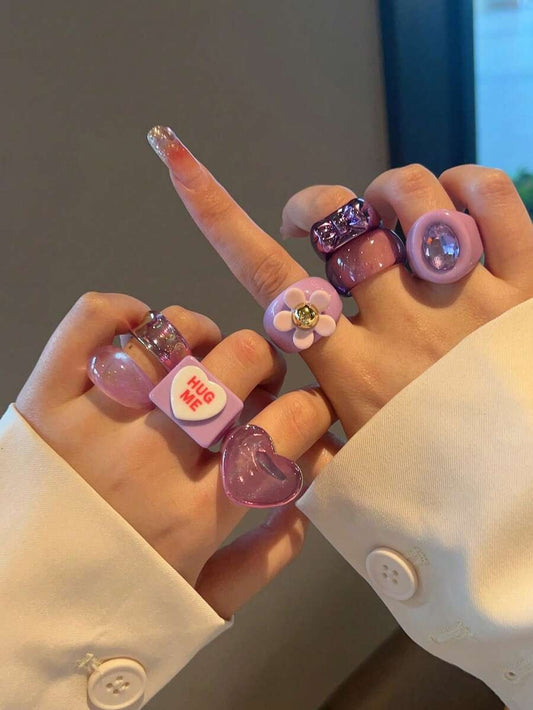 lavender love rings set (8 pcs)