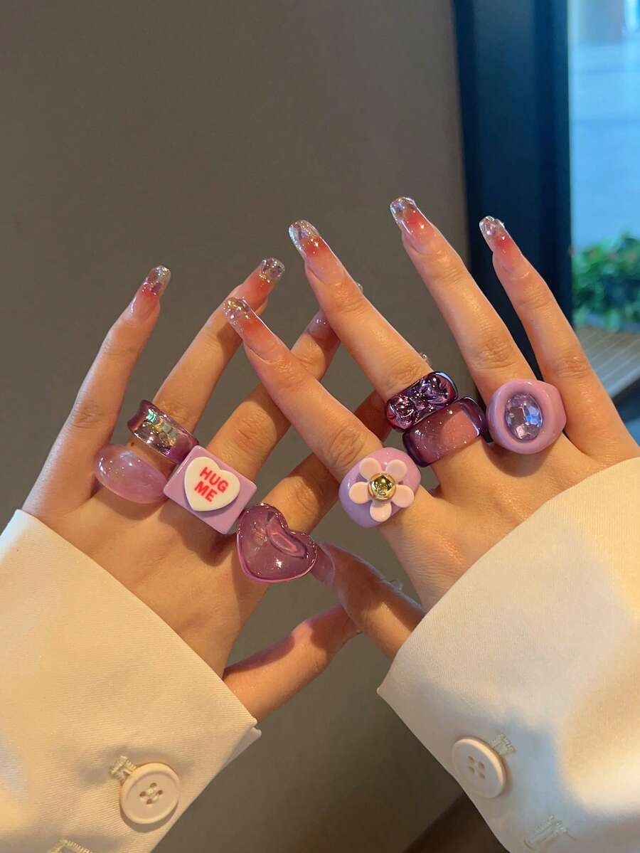 lavender love rings set (8 pcs)