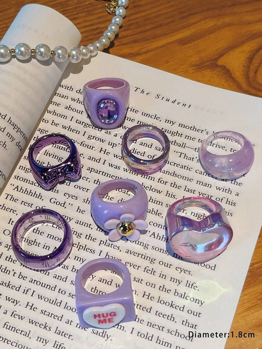 lavender love rings set (8 pcs)
