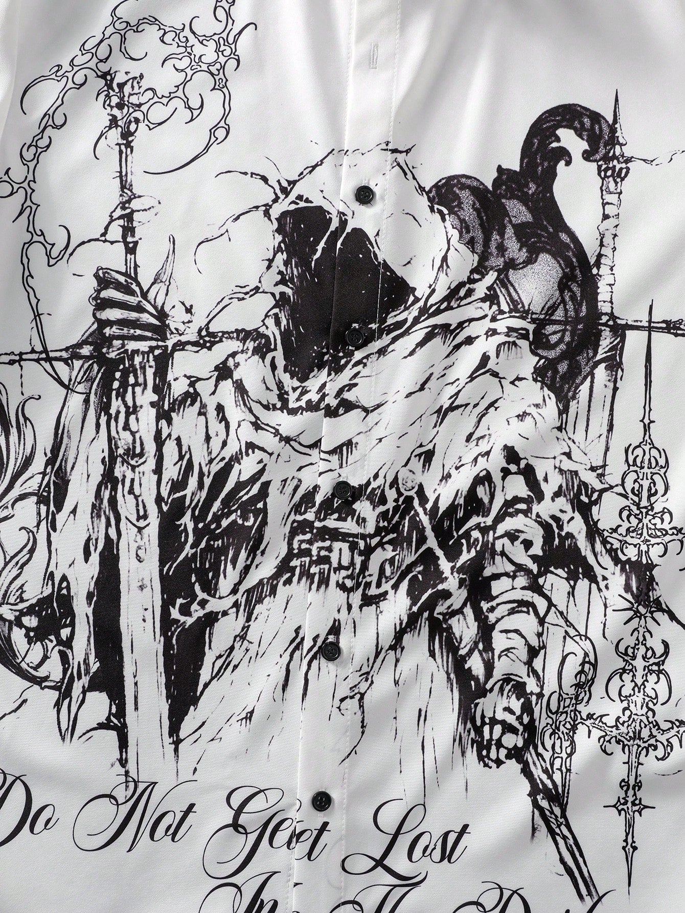 men grim reaper graphic short sleeve button up shirt
