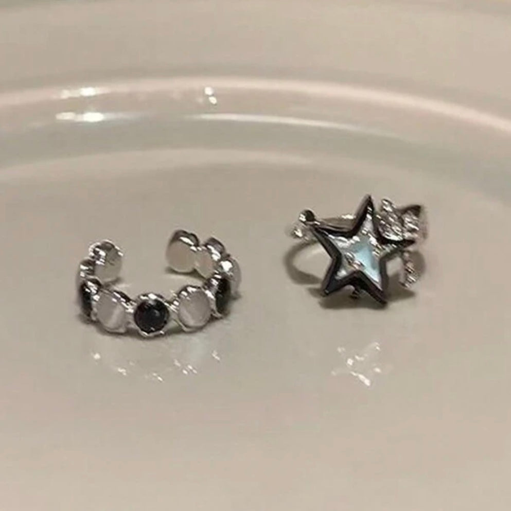 y2k blue and black star ring set