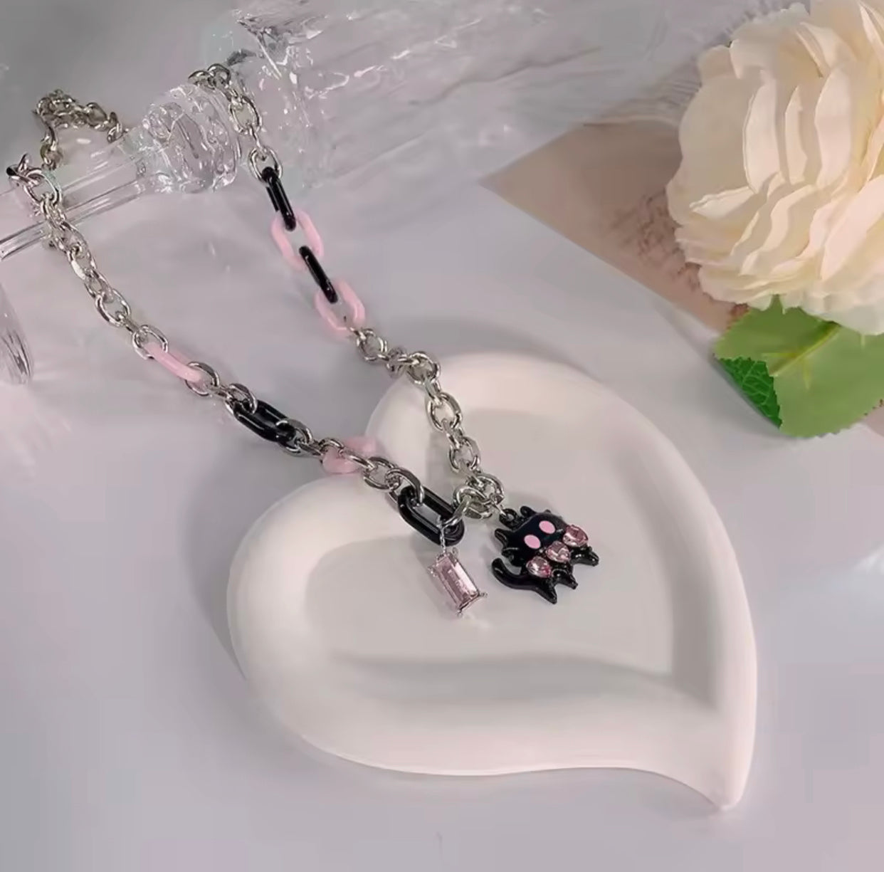 kpop black cat necklace