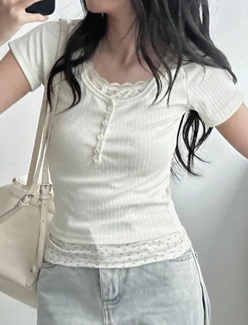 celestial lace patchwork tee