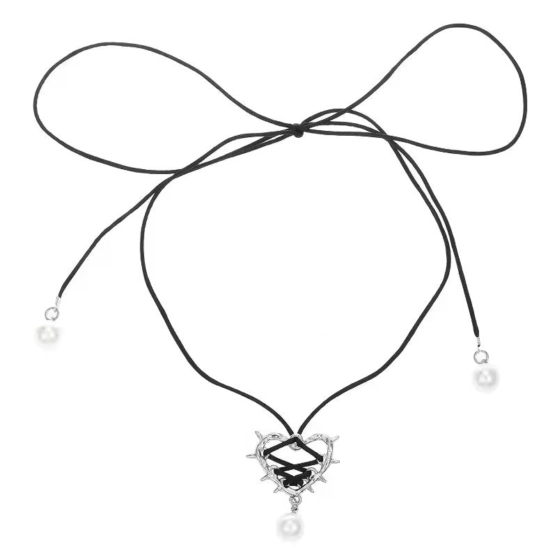 kpop bow heart necklace chocker