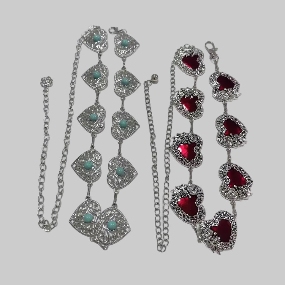 red vintage heart waist chain