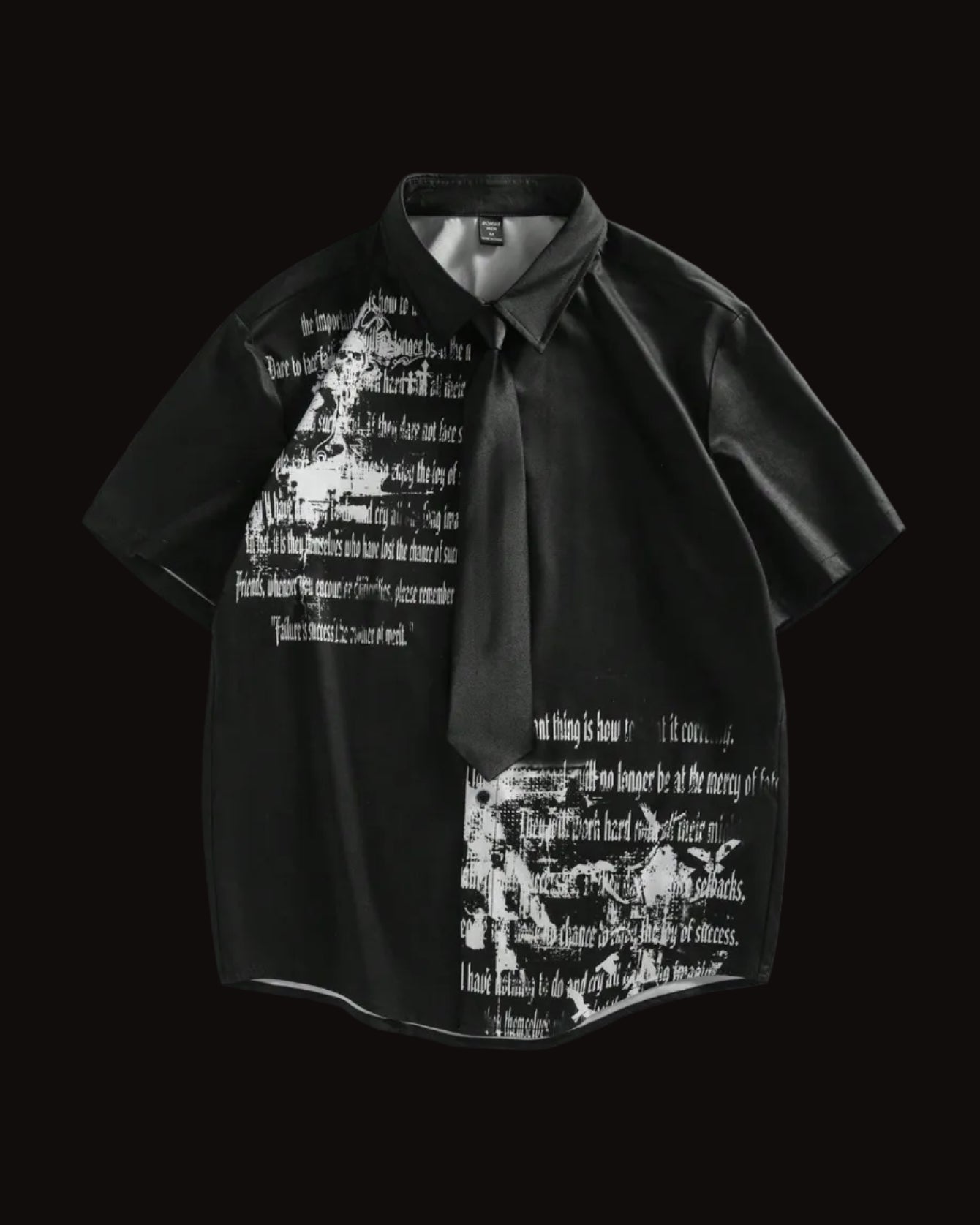 men gothic text graphic black button up shirt
