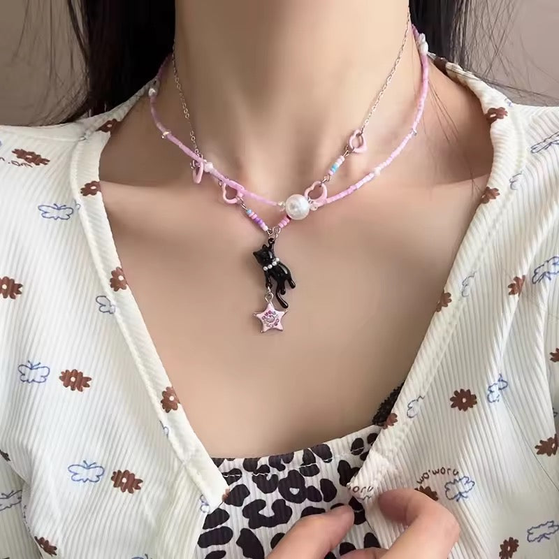 kpop black cat necklace