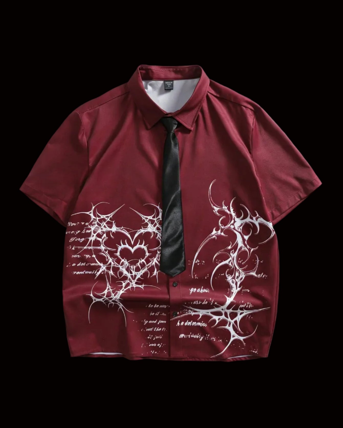 men tribal heart and slogan graphic red button up shirt