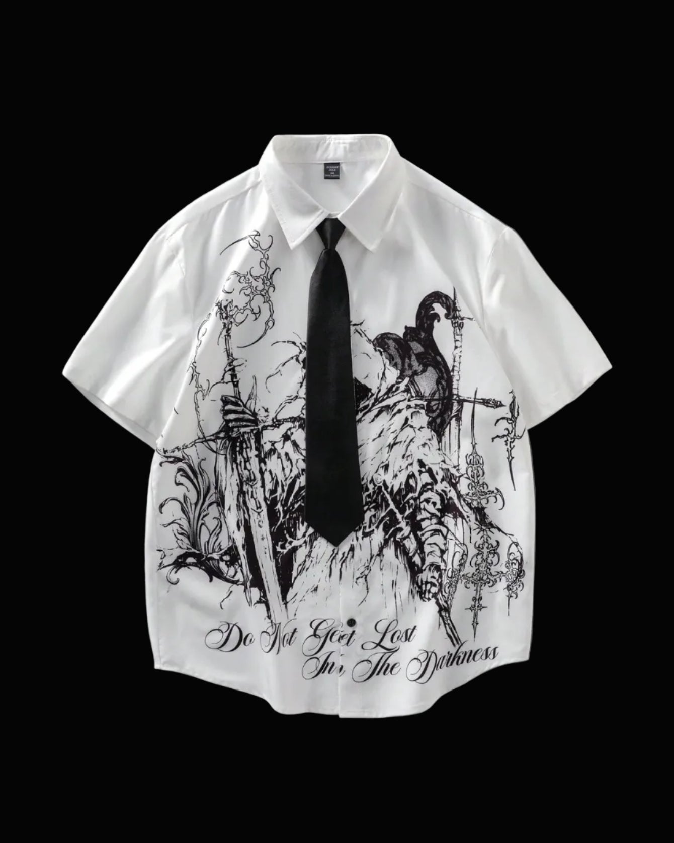 men grim reaper graphic short sleeve button up shirt
