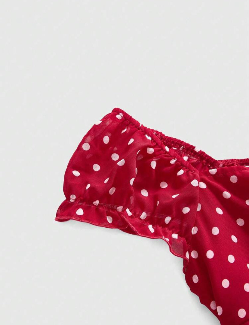 polka dot ruffle red top
