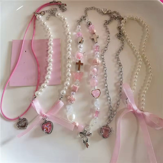 kpop pink y2k necklaces