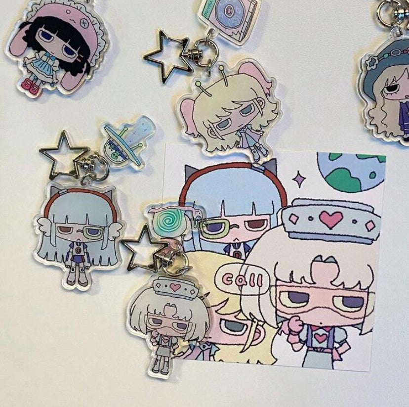cartoon girl arcylic keychains