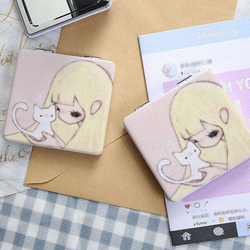 pastel kitty girl hand mirror