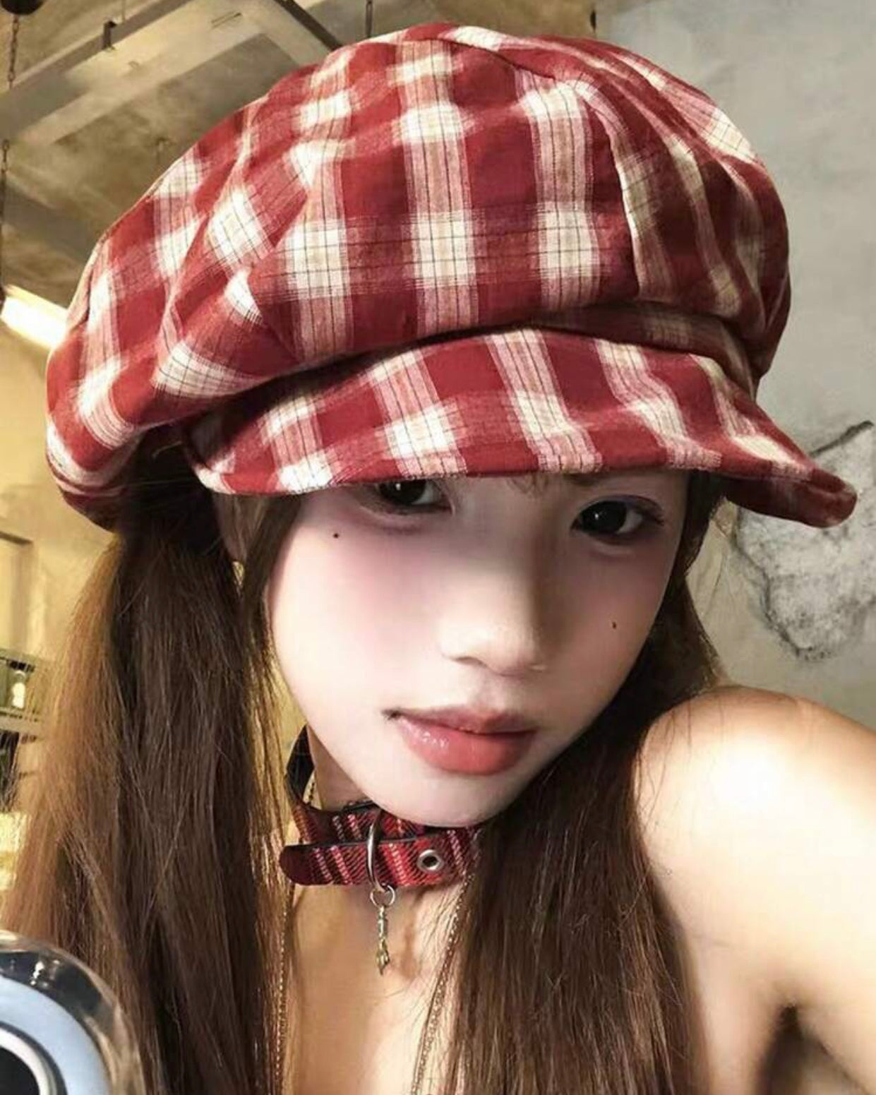 red plaid hat