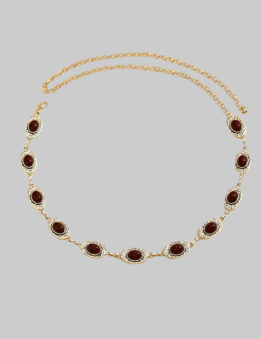 brown stone oval waist chain