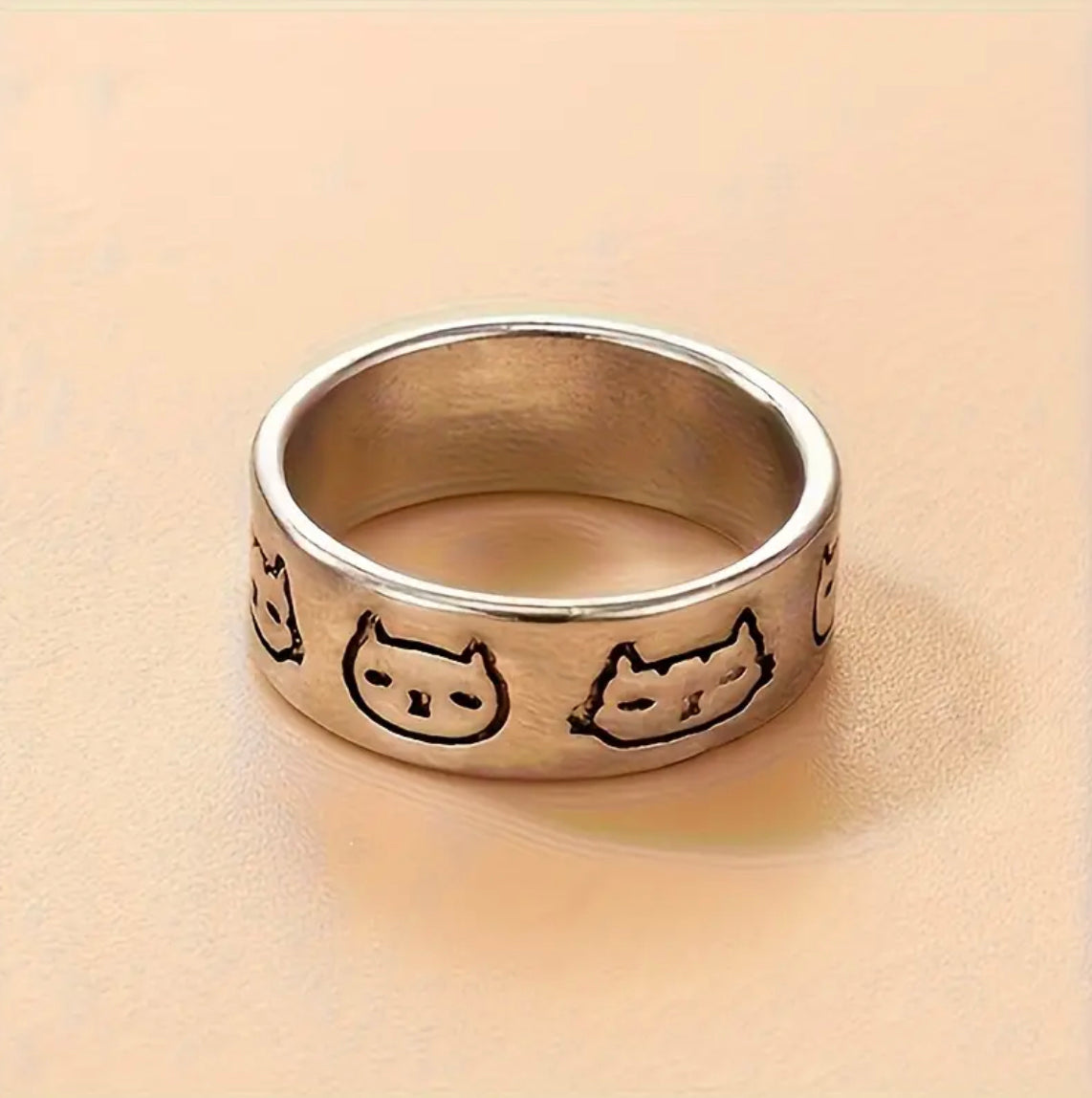 silver cute cat ring
