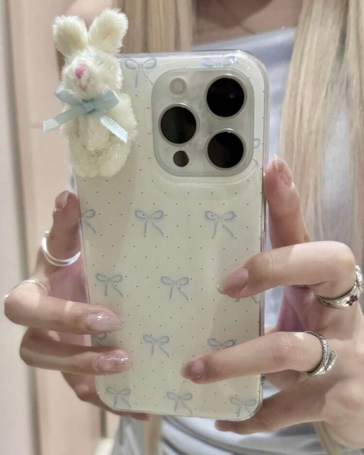 bow rabbit blue polka dots phone case