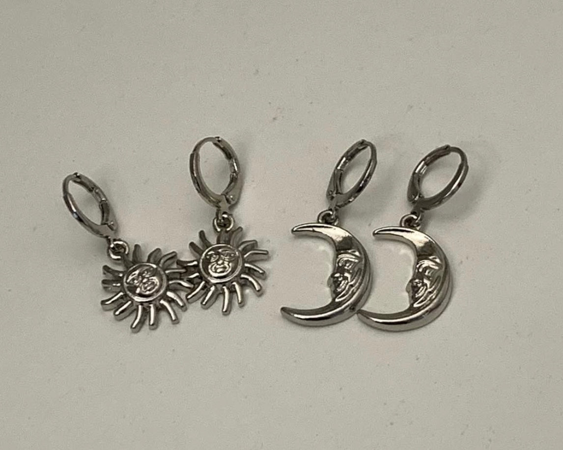silver sun moon earrings