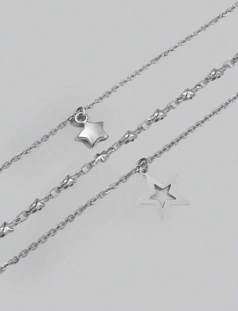 three layered silver star necklace