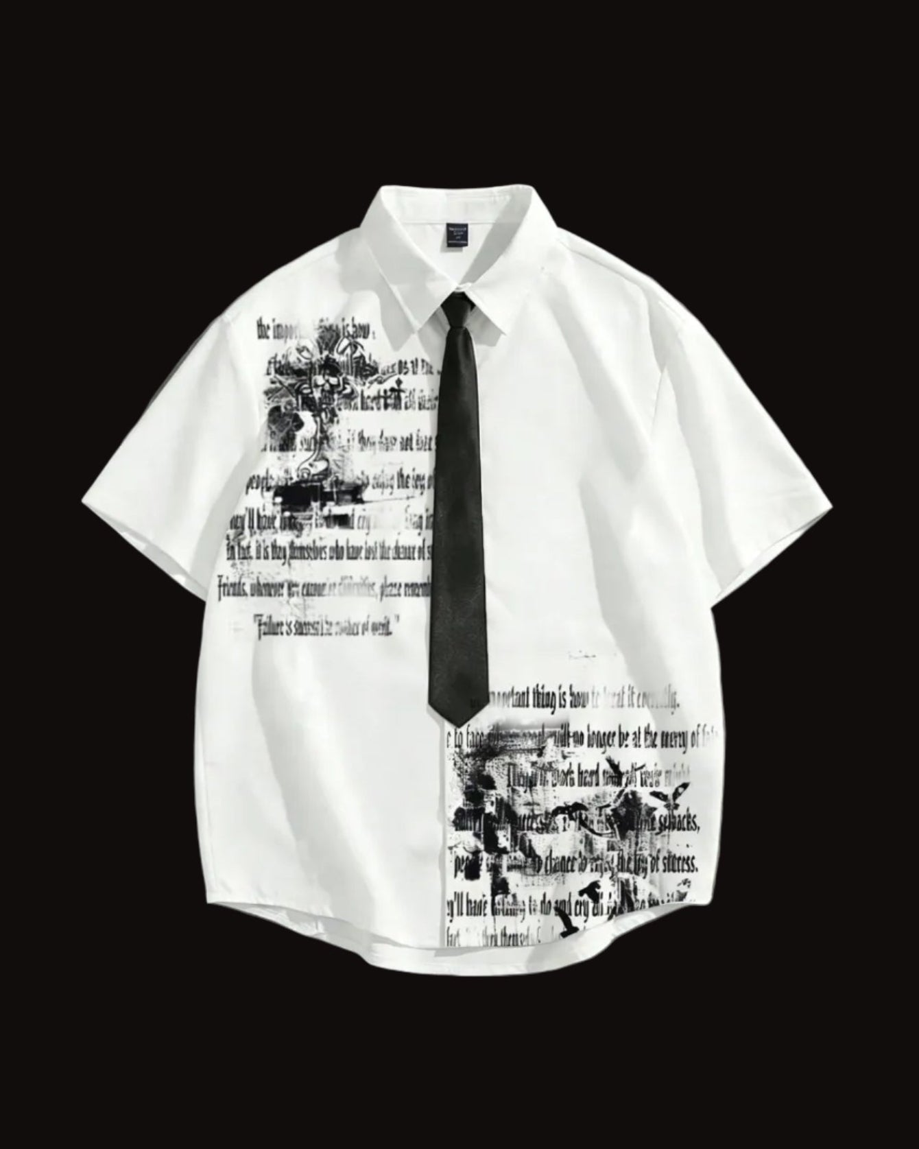 men gothic quote and abstract print button up shirt