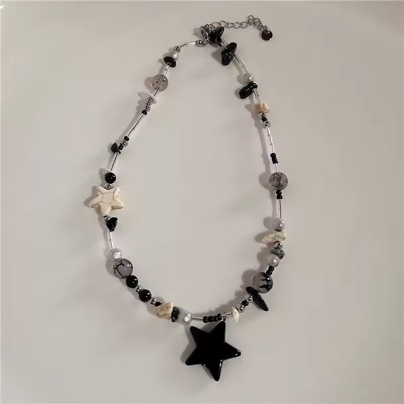 kpop black star bead necklaces