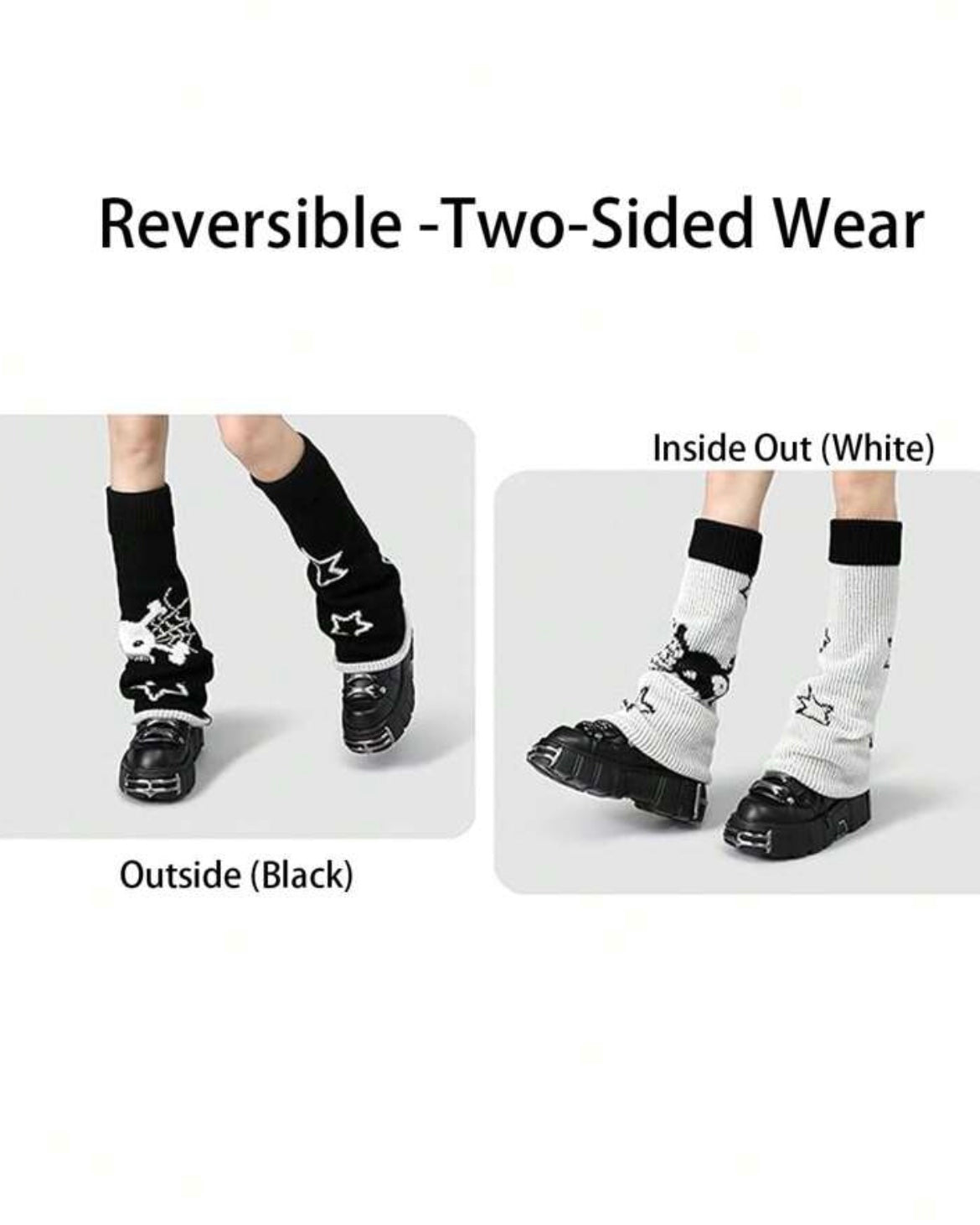 black and white flared leg warmers