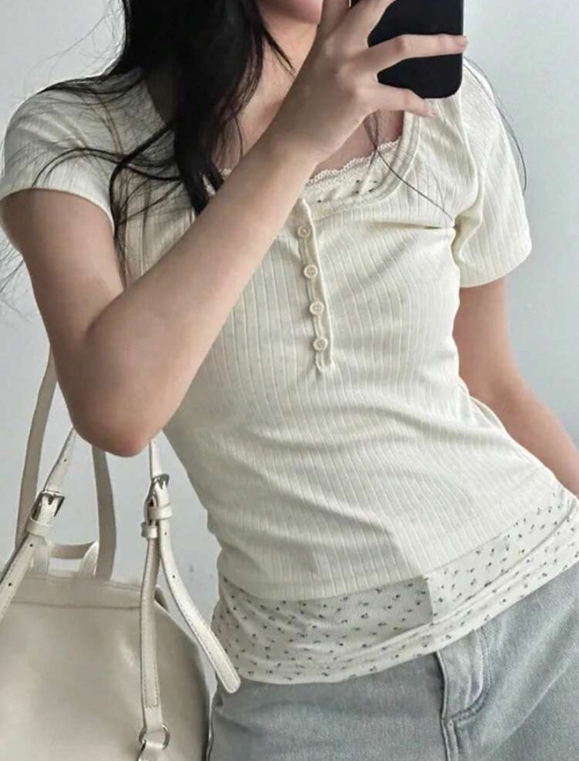 celestial lace patchwork tee