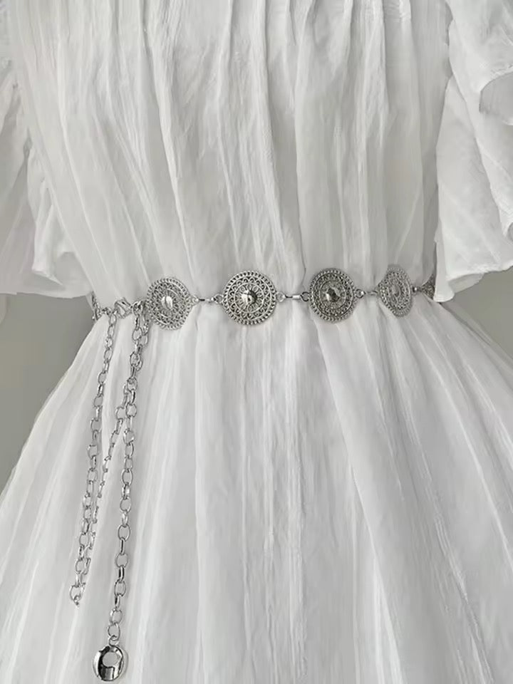 silver circle waist chain