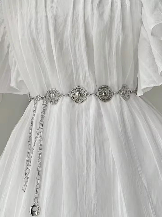 silver circle waist chain