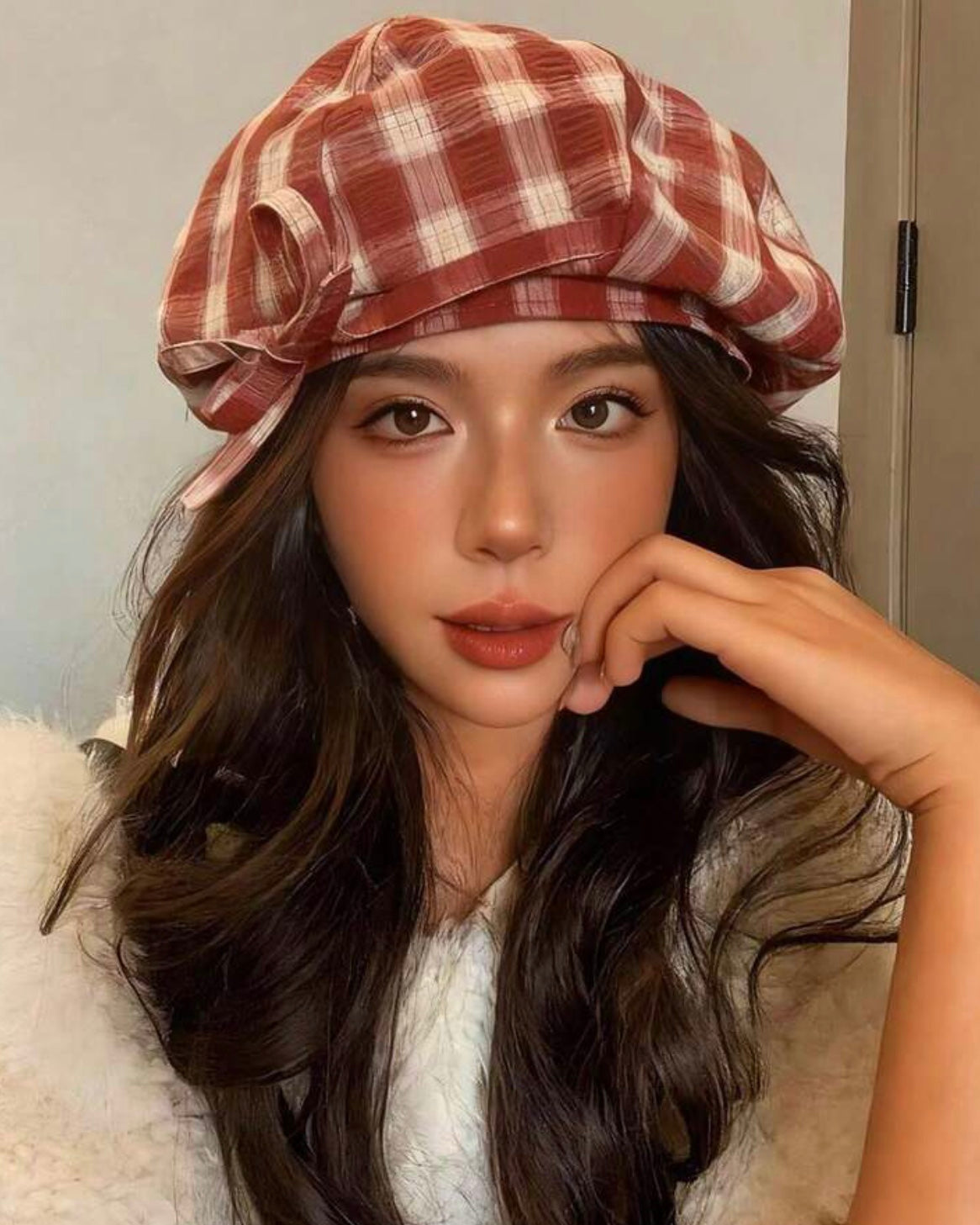 red plaid hat